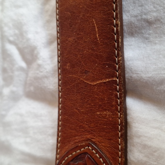 Vintage Banana Republic Hand-Tooled Brown Leather Belt with Floral Detail